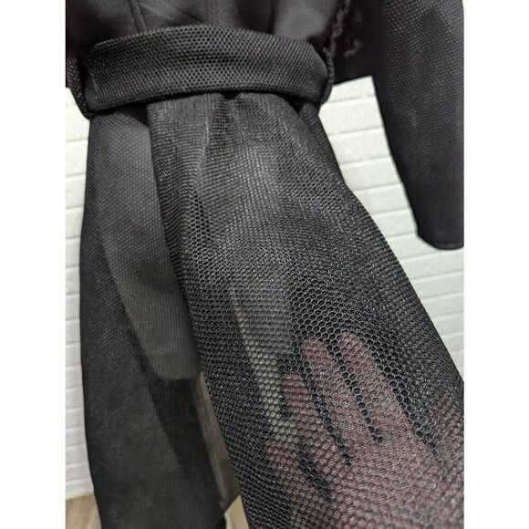 Caramel by Rosa & Rose Women's Black Solid Long-Sleeve Tie-Belt Net Trim Jacket - Picture 3 of 10